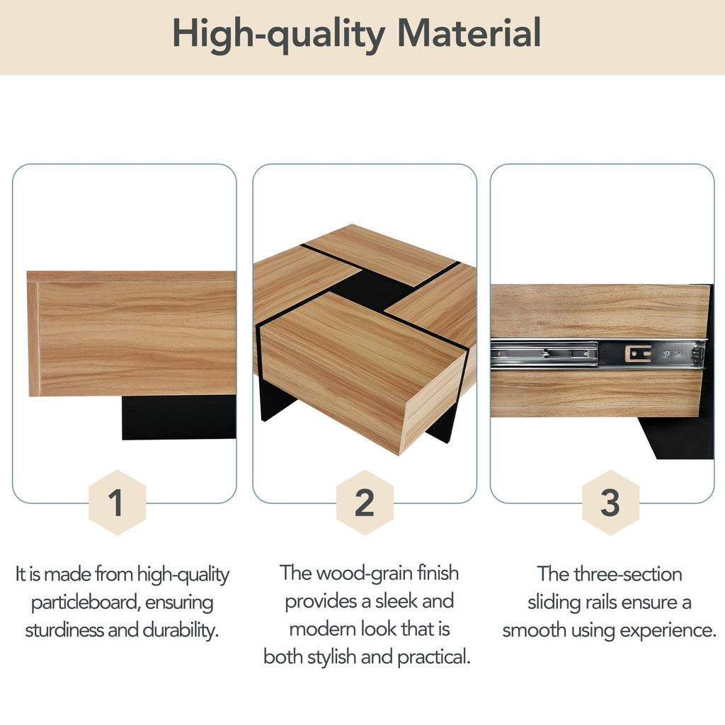 31.5"x 31.5" Coffee Table with 4 Hidden Storage Compartments, Square Cocktail Table for Living Room