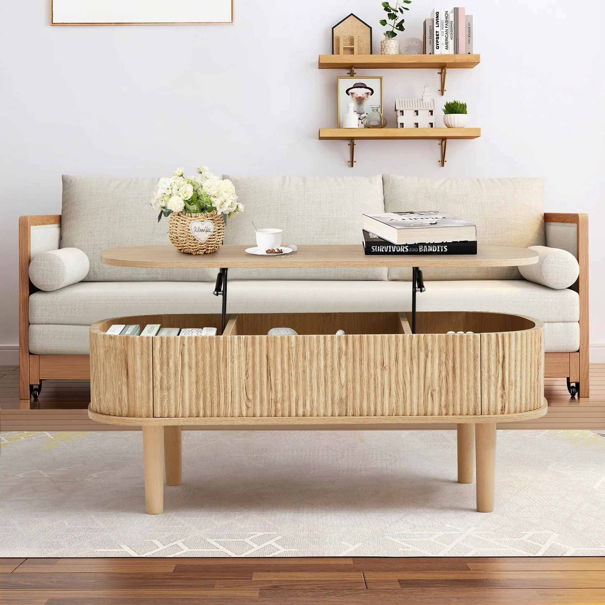 Lift Top Coffee Table with Hidden Compartment For Home Living Room Office