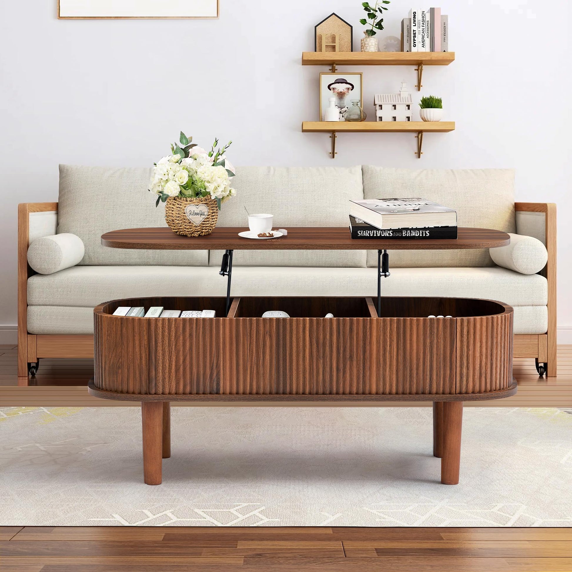 Lift Top Coffee Table with Hidden Compartment For Home Living Room Office