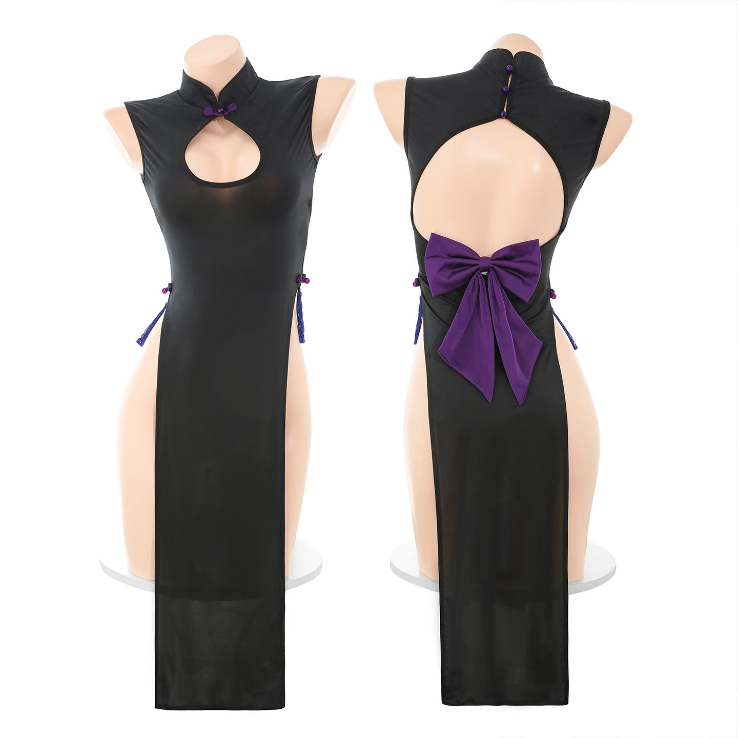 Exotic Lingerie Cheongsam Gown - Sheer Black Slit Qipao with High Thigh Detail, Seductive Black Cheongsam Dress